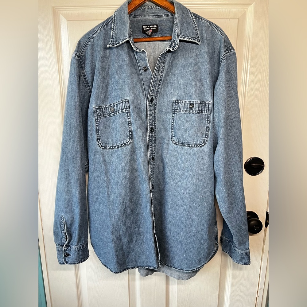 Vintage Polo by Ralph Lauren Blue Casual Button Down Denim Jean Shirt Cotton